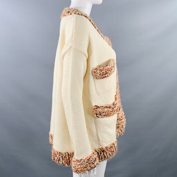 DIRK VAN SAENE Size M Cream Orange Beige Wool Knit Cardigan - Picture 3 of 9